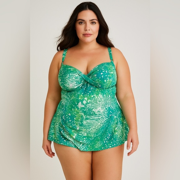 NWOT plus size tankini swimsuit aqua green women's size 24W - Picture 1 of 11